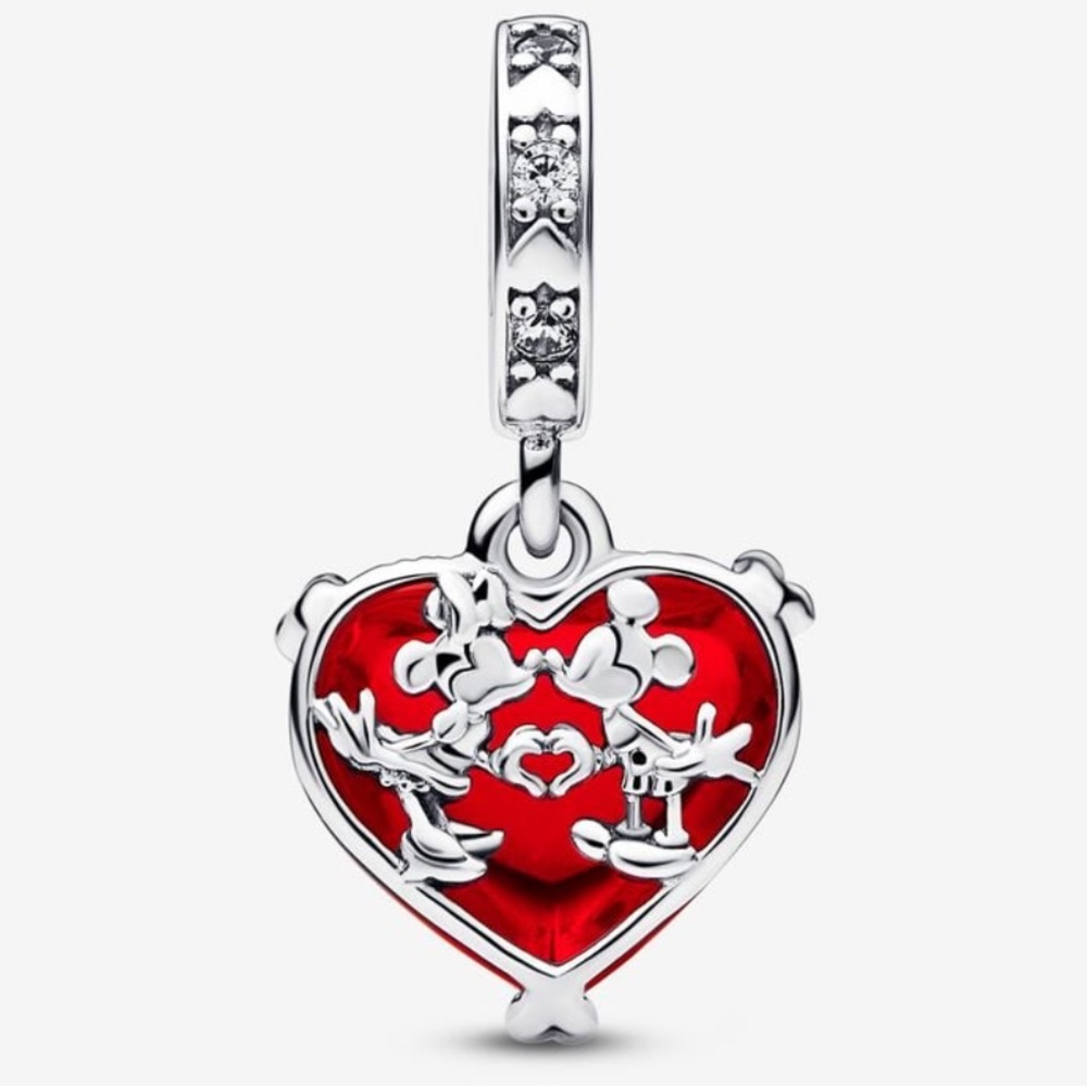 Disney Mickey & Minnie Mouse Kiss Red Murano Glass Dangle Charm